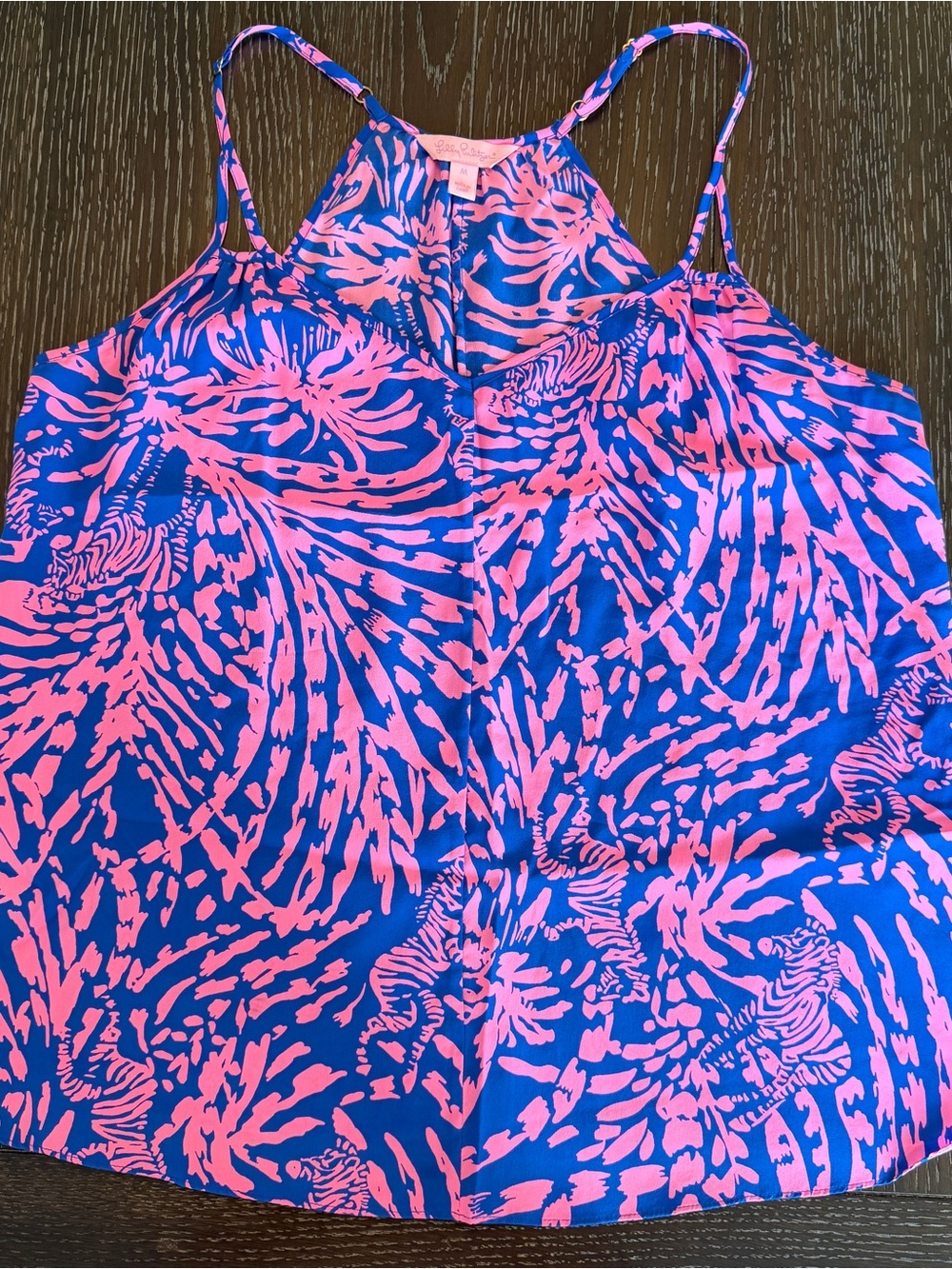 Lily Pulitzer Silk Cami Tank Top Hot Pink & Blue Tropical Zebra Print Size M